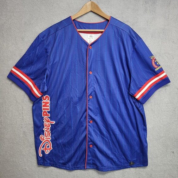 Disney Pin Trader Jersey Adult XL Blue Baseball Button Down Short Sleeve 2025 - Picture 1 of 10